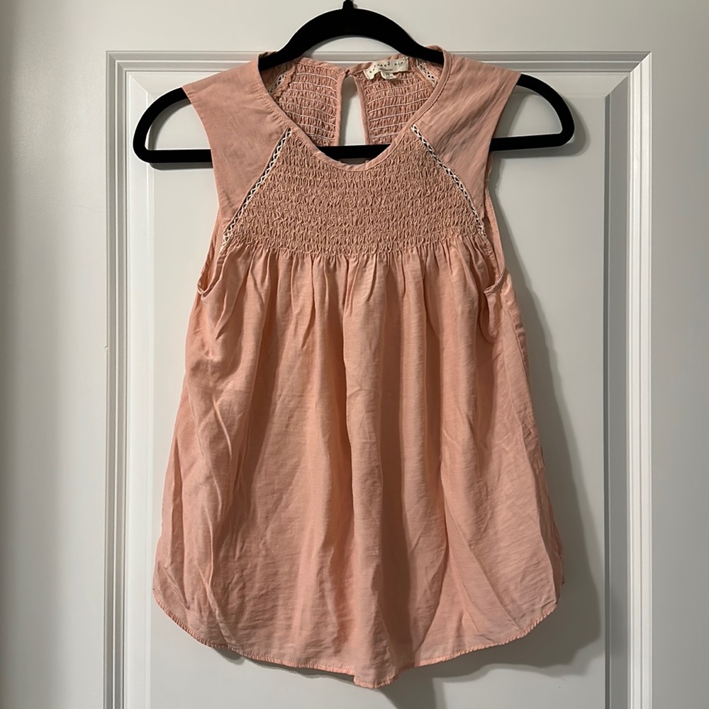 Anthropologie Current Air sleeveless pink smocked top size XS